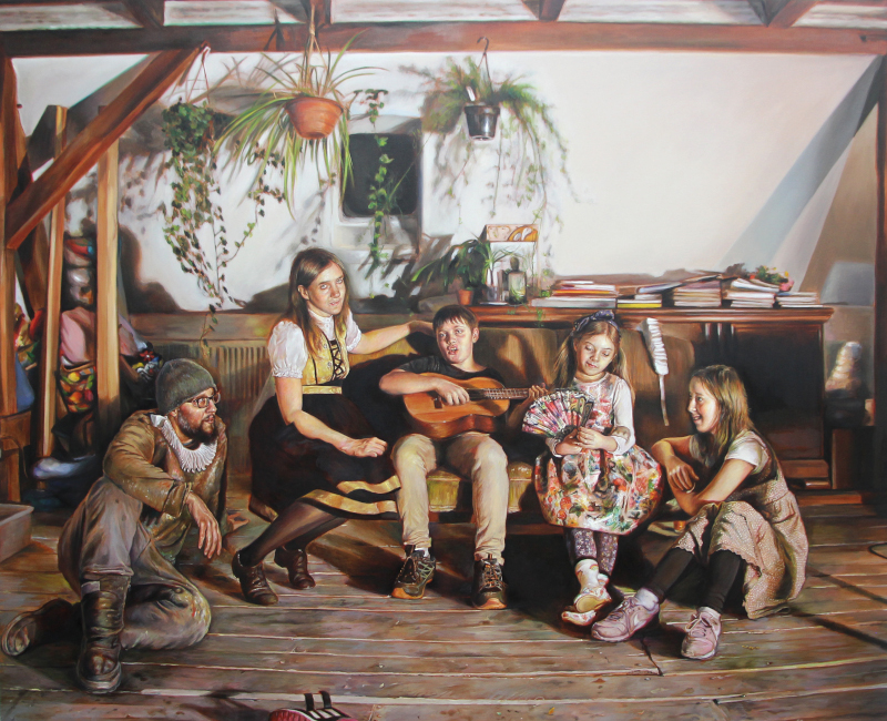 Mettre au monde. : Florence Obrecht & Axel Pahlavi, Peinture de genre, 2020, Huile sur toile, 130 x 160 cm